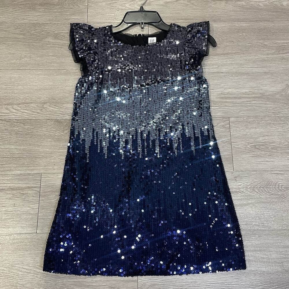 Gap Kids Dress Sequin Girls M Blue Wedding Glitter Holiday Special Occasion